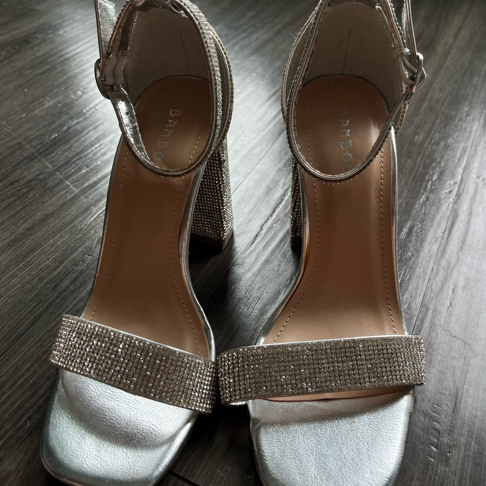 BAMBOO Shimmering Silver Heels